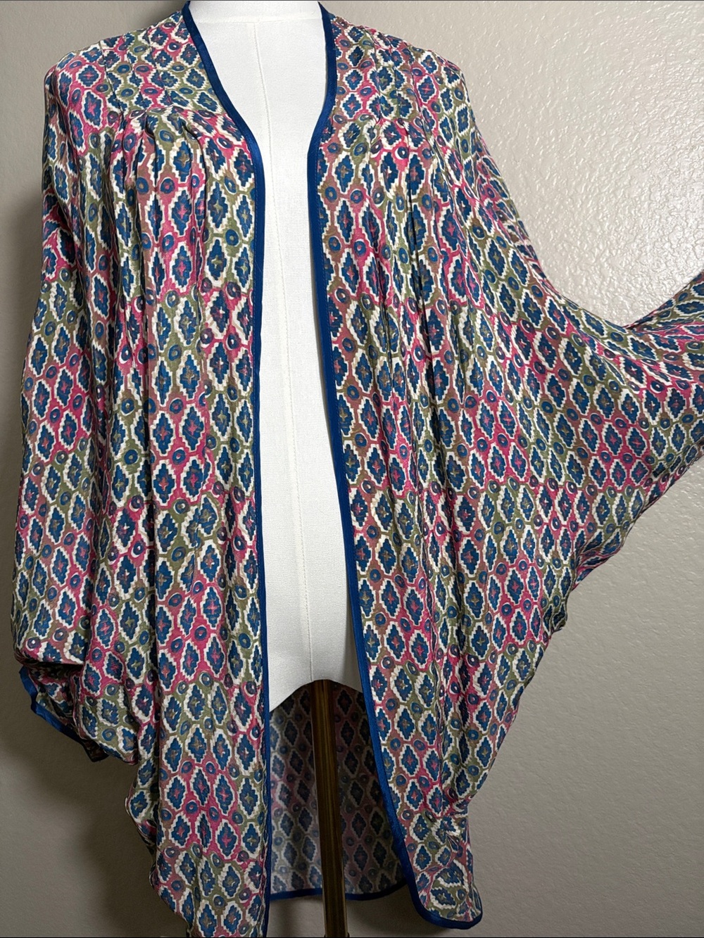 Soft Surroundings Printed Open-Front Kimono - Pink, Blue & Green